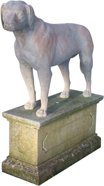 A Coade Stone hound, circa 1795. A standing hound is not known as a model in the Coade catalogue, however hounds were used in coats of arms.