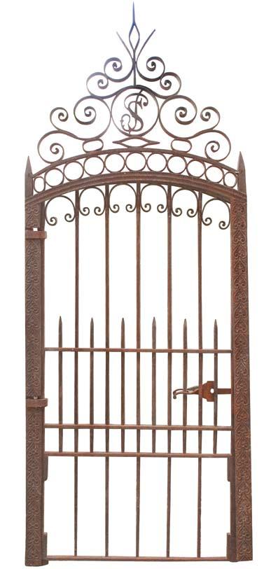 A 19th century single wrought iron gate with cast iron