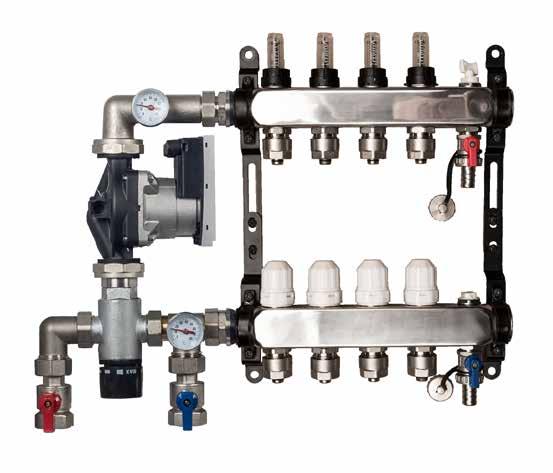 If the system requires a top up of heated water, the temperature control valve will allow more heated water into the floor heating system via a one-way valve or release cooled water back to the heat