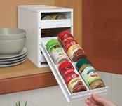 9 D Box, 4 per case 899869002818 Stores and organizes 18 full-size spice bottles Three drawers pull out and lower to display spices in full view for easy location and reach Compact unit saves