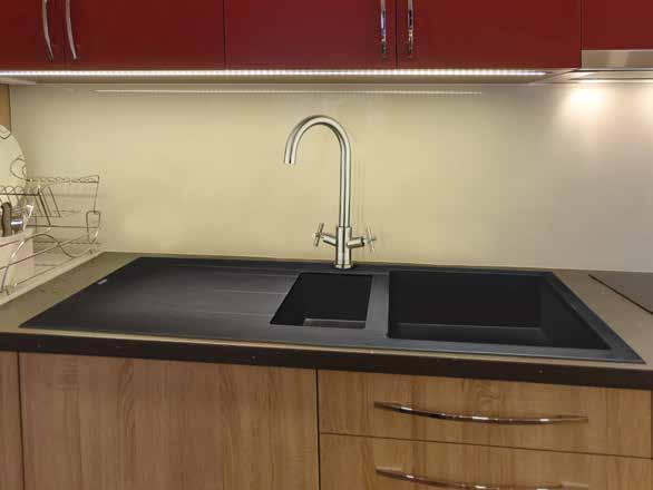 12 Alazia Alazia sinks are manufactured from 80% natural quartz, while the remaining 20% of the mixture consists of high quality resins, ensuring heat resistance,