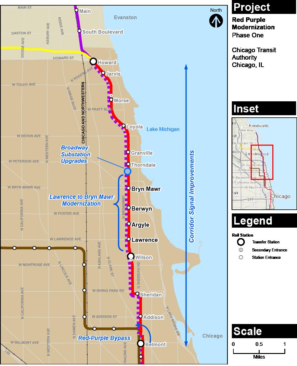 INTRODUCTION RED AND PURPLE MODERNIZATION (RPM) PHASE ONE PROGRAM RPM Phase One will rebuild, expand, and add ADA access to four of the oldest Red Line stations (Lawrence, Argyle, Berwyn, Bryn Mawr)