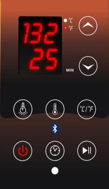 Control Panel Power On/Off: Press to control the main power of the sauna Work Start/Stop: Press to control the working functions of the sauna Light: Press to control the lighting function Time