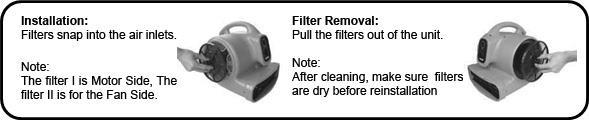Accessories Filters (Included) A Filter Kit is included with the X-400WFK Air Movers which will help prevent small debris and dust from entering the unit.