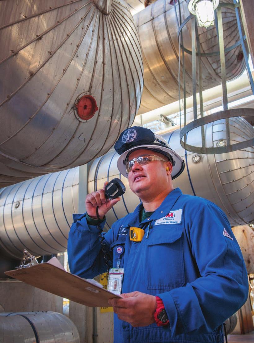 An operator at MPC s Galveston Bay refinery in