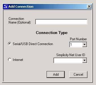 Select Serial/USB direct connection 3b.