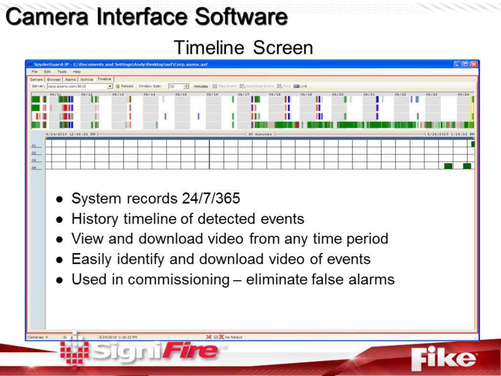 This is the timeline screen, it allows us to easily locate and view events and is useful when commissioning systems.