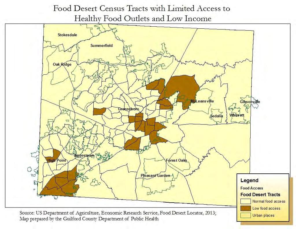 Access to Healthy Food Limited Access to Healthy Food, by Regional and Peer County, 2012 Residence Percent of population who are low income and do not live close to a supermarket North Carolina 10%
