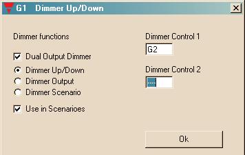 The Basic dimmer function The selected address has to match the coding of the Dimmer module s Dim up/down input.
