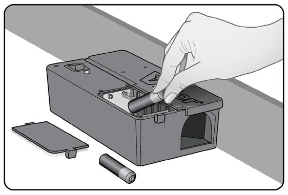 Please open the battery cover and remove the pull strip from the batteries. Replacing Batteries 3. To replace the batteries, turn the trap off and remove the battery cover. Insert 4 AA batteries.