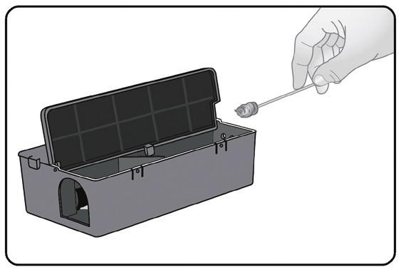3.3 Before baiting, make sure the trap is turned off to prevent shock. Bait the trap using the bait trough provided. The bait trough is located on the back wall of the trap.
