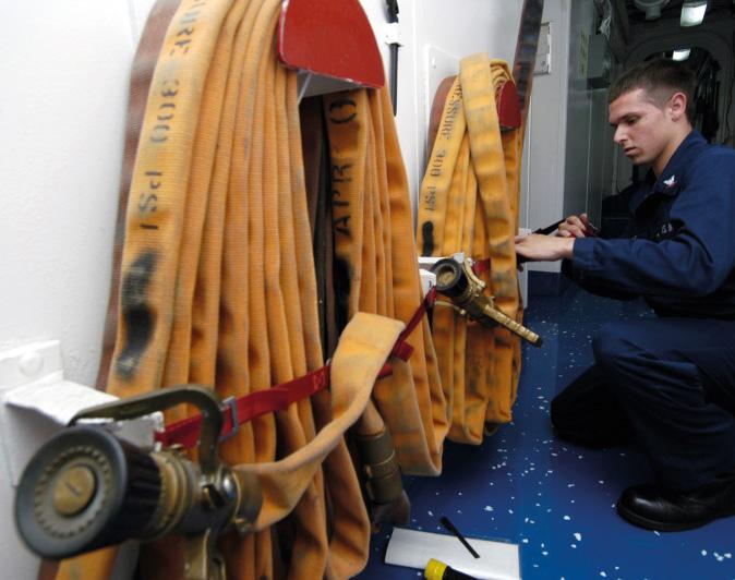 These firefighting techniques should be practised on board during drills. The minimum frequency of fire drills (as required by SOLAS) is monthly or when 25% of the ship s crew have changed.