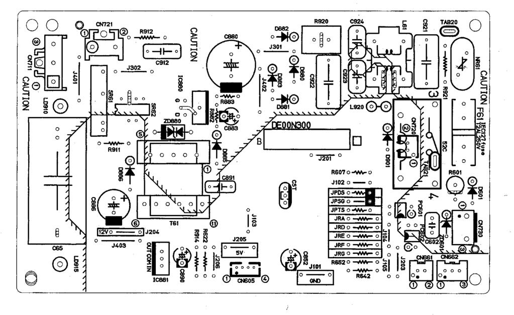 0V C} MUH-07WV - E MUH-09WV - E MUH-WV - E Outdoor deicer P.C. board CN7 Outdoor fan motor 0V C } CN7 R.V. coil 0V C } Power supply input NR6 Varistor F6 Fuse /50V 5V DC J05 J0 -- + } CN66 - Defrost thermistor RT6 + R60 -- } 5~0VDC Defrost interval time short pin (JPDS, JPSG) (Refer to page 0.