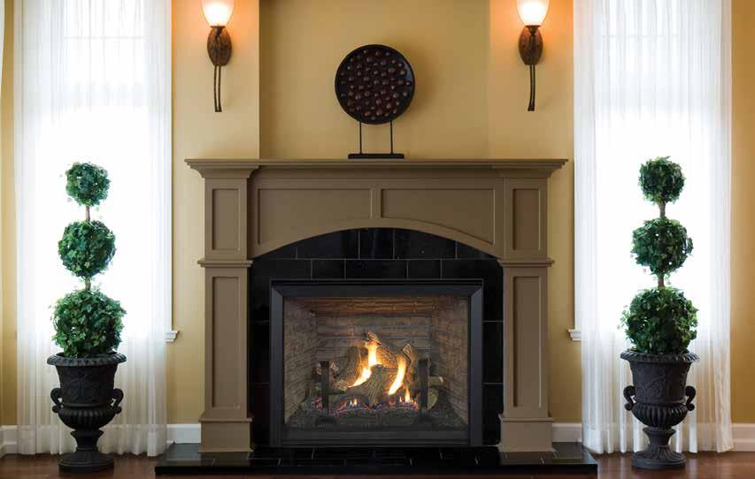 FEATURED Envy shown with Clean Face Facade, Champagne Liner, Classic Andirons, and Heritage Log Set The Envy Direct Vent Gas Fireplace a traditional design for a true masonry-built appearance.