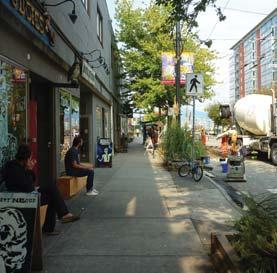 improvements to the public realm occur such as sidewalk restoration, additional street trees and new pedestrian connections.