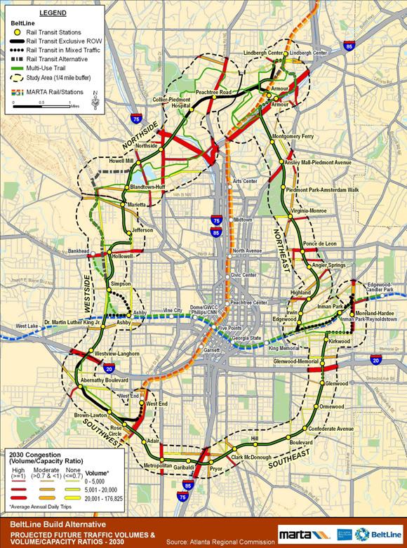 Transit and Roadway Conditions 2030 Congestion BeltLine Study Area is served by: 55 MARTA bus routes Five MARTA rail stations along three rail lines One GRTA express