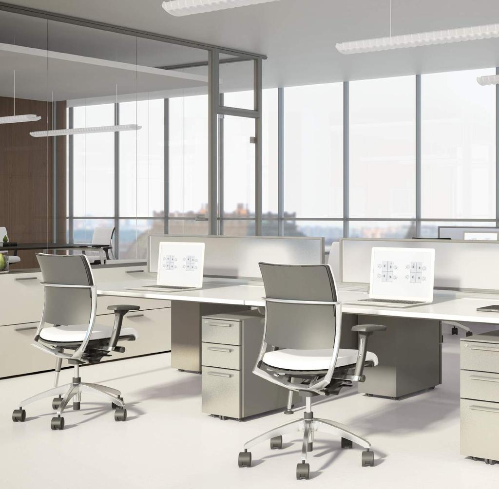 Legs are also recessed to provide added space under the desk allowing greater movement between workstations.