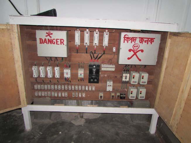 Finding No: E- 3 Category: SWITCH BOARDS & PANELS 1. Distribution panel made of wooden plank (typical). 2. Re wire-able cut-out sockets used (typical). 1. Wooden panels must be replaced by standard metallic panels.