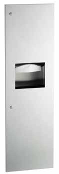 Optional 3944-130 TowelMate Accessory available. B-38032 Semi-Recessed Paper Towel Dispenser/Waste Bin Satin-finish stainless steel. 51 mm stainless steel skirt for semirecessing.