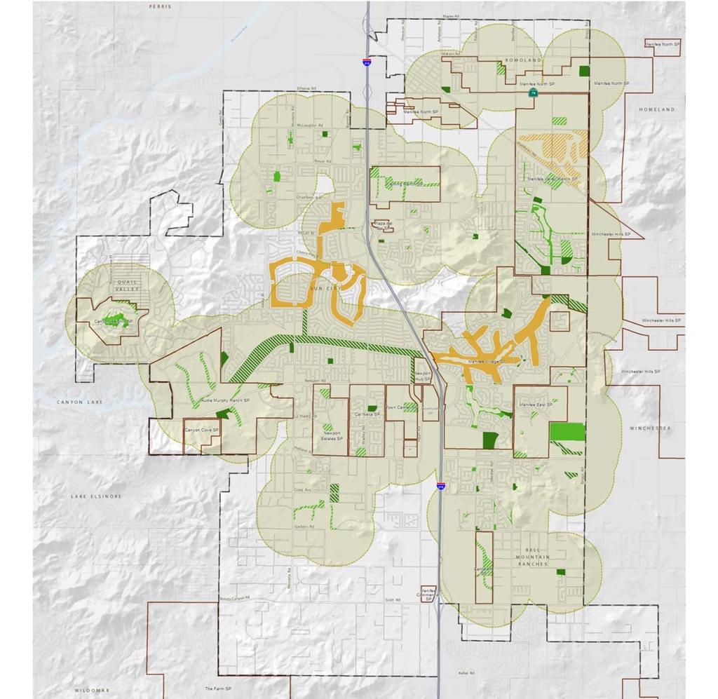 FEATURES OF THE ELEMENT Trails Committee walked trails; trails map developed with on the ground data Parks requirements: 232 acres at 3 ac per 1000