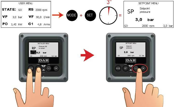 SETPOINT PRESSURE Modify the value by: