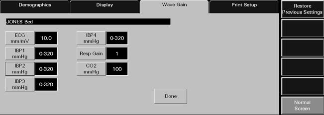 Patient Setup Functions Wave Gain Tab (Patient) FIGURE 5-33 Wave Gain Tab (ViewStation) 5.6.