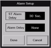 Patient Alarm Functions Alarm Responses Tab (Patient) FIGURE 6-7 Alarm Setup Dialog Box 2. Select the ST Alarm Delay time period for the selected patient s alarm.