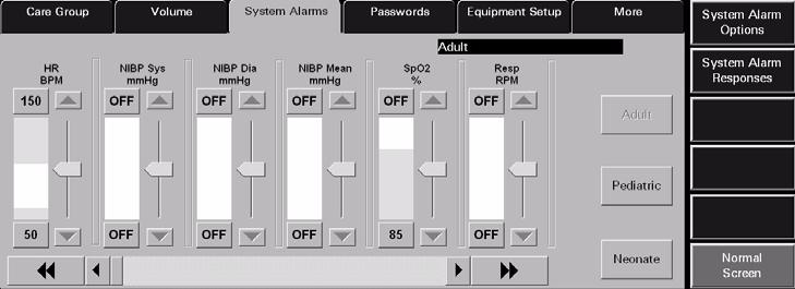 System Setup Functions System Alarms Tab 9.6.