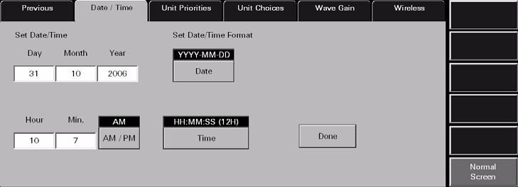 System Setup Functions Date/Time Tab 9.