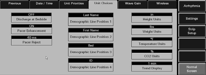 System Setup Functions Unit Choices Tab 9.
