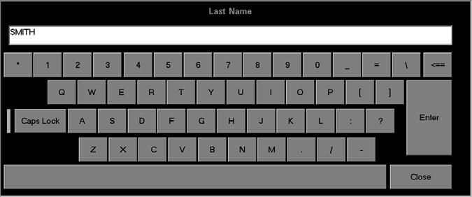 Common Controls and Elements Getting Started Keyboard Dialog Box The Panorama Central Station uses a keyboard dialog box (shown in FIGURE 2-15) to enter and edit alphanumeric information.
