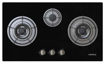 - HH-783GGR Cat. No. 534.01.665 Material: Black tempered glass 2 Gas burners: Left 4.2 kw, Right 4.2 kw 1 Auxillary burner: Middle 1.1 kw Automatic ignition by battery (Battery 1.