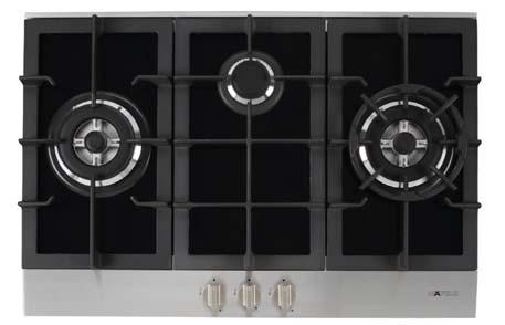 5 kw Electric automatic ignition With safety device integrated in each burner Brass burners Cast iron pan support Product dimension: 770 x 520 mm Built-in dimension: 730 x 490 mm Material: Black