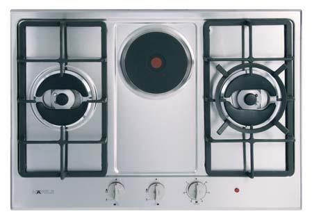 5 kw) Front control knobs With safety device integrated in each burner Brass burner Cast iron pan support Automatic electric ignition Product dimension: 730 x 510 mm Built-in dimension: 640 x 475 mm