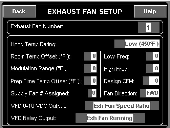 Temp Offset and the Modulation Range have to be configured under the Exhaust Fan Setup page.