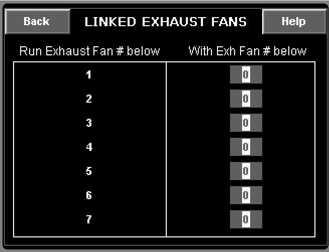 7. From the Fan Setup Page, press Linked Exhaust Fans. This screen is only available when the Individual Fan Control option is enabled and when there are more than 3 exhaust fans on the system.