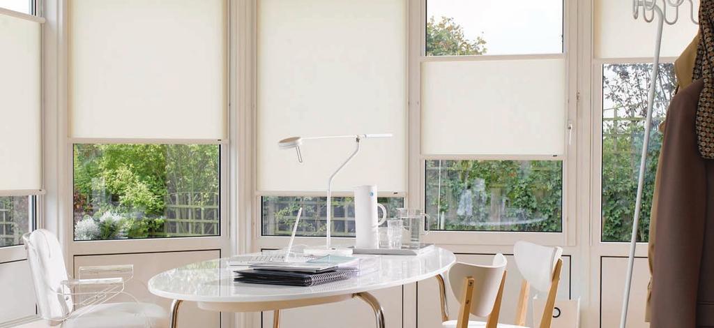 Harmonising colours The Nano Roller Blind is available in no fewer than 50 fabrics, including dim out fabrics for room darkening and fabrics with