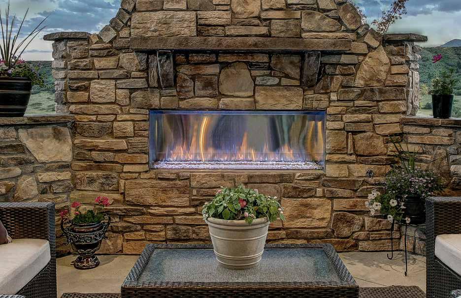 GS FIREPLES Lanai shown with clean face trim and white LED lighting LNI OUTDOOR GS FIREPLE Light up your landscape. The Lanai linear gas fireplace offers contemporary style.