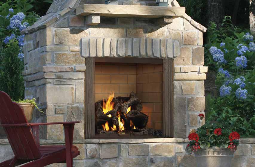 WOOD FIREPLES astlewood shown with standard stainless steel mesh, traditional molded brick interior and outdoor Fireside Grand Oak gas log set STLEWOOD OUTDOOR WOOD