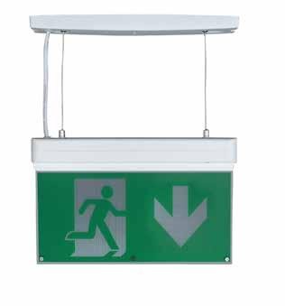LED EMERGENCY LIGHTING IP20 Suspended EM EXIT Sign 2W 20lm KEY DATA Power Luminous Flux Colour Temperature 2W 20lm 6500K BOURNE RANGE Emergency Lighting IP Rating IP20 Dimensions 350 x 40 x 240mm
