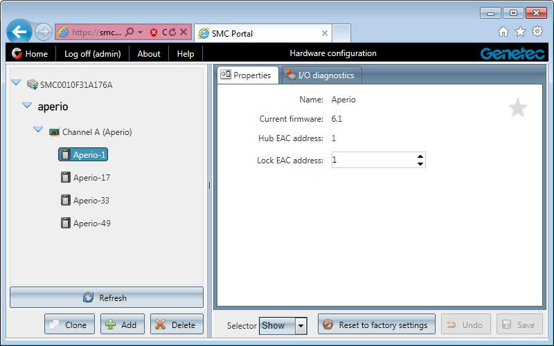 9 Select a lock to view its properties in the right pane. Both the hub s and the lock s EAC address are indicated.