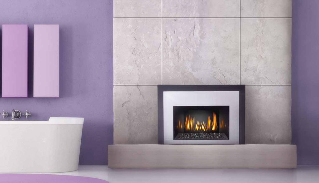 IR3G shown with one piece painted black surround, MIRRO-FLAME panels and satin chrome plated contemporary rectangular