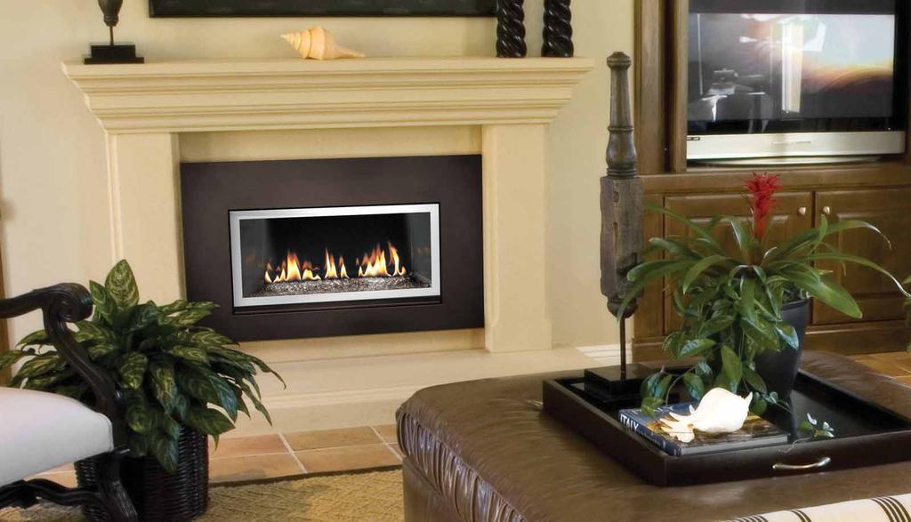 GDI30G shown with four-sided surround in brown finish, MIRRO-FLAME Panels and polished chrome bevelled door frame