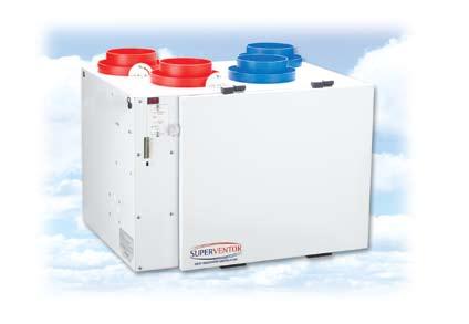 Residential HRVs - Top Discharge Recirculating Defrost SUPERVENTOR SERIES MODEL SHOWN: 124T Top port duct collars save wall space in mechanical room Front-mounted fan control and dehumidistat Color