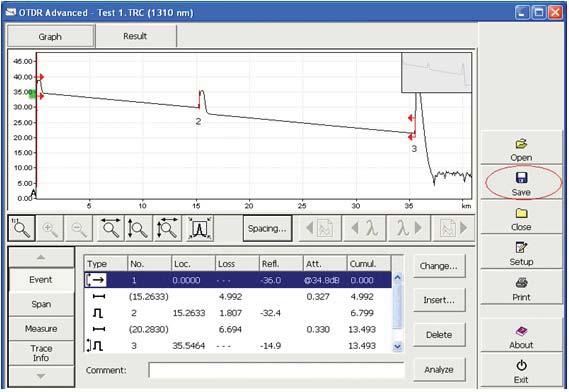 Fig. 14: Click Save Fig.15: Select save as ASCII file and click Ok Data Analyzing with EXFO ToolBox 6: The first, second and fourth network tests are the application under working condition (see Fig.