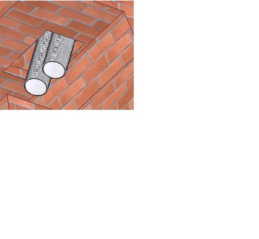 5.5 Run Vent System Through Existing Chimney If offsets are present in existing chimney, place a weighted rope around the pipe ends to guide them through chimney.