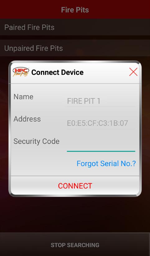 If power to the fire pit is already applied, disconnect power for 20 seconds and reconnect power. 3. Open the HPC Fire app, Figure 8.5. 4.