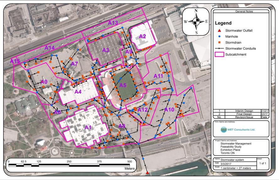 Model Development Defense Stormwater infrastructure digitized and input into PCSWMM Site