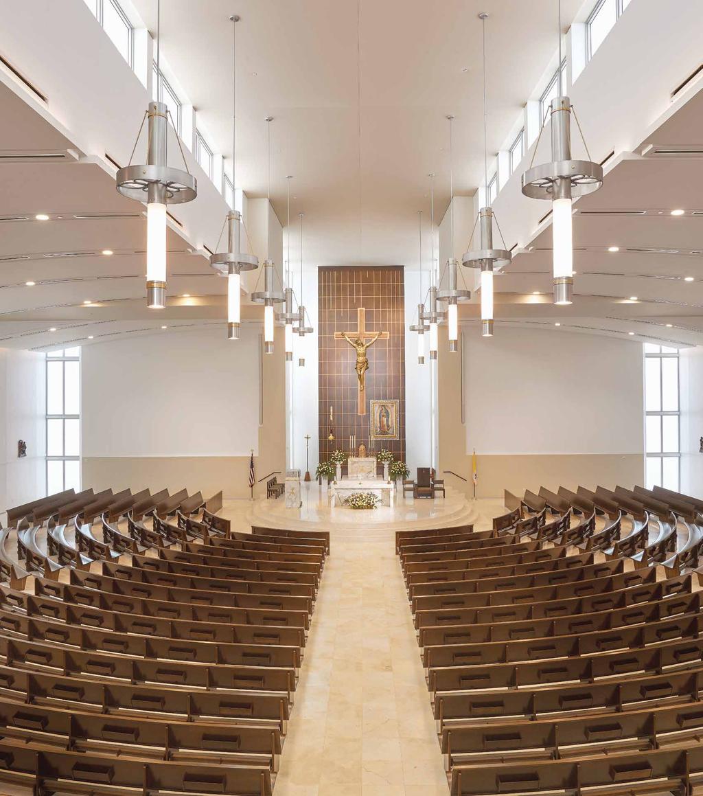 Radial curved pews are an ideal solution for any worship space, as each pew is created for your project and customized to fit the floor plan.
