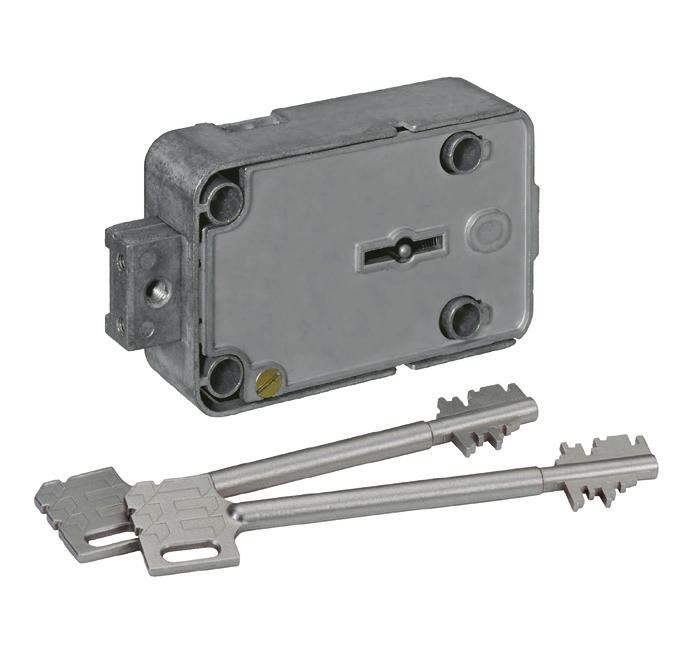 Variator A and B Variator B - Keys with Mauer bow Lock Changeable locking works 11 levers, electrolytic galvanised steel Key not removable when the lock is opened Die-cast lock casing and bolt Bolt